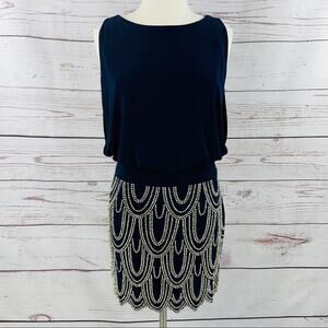 Betsy & Adam navy studded skirt open back scallop hem flapper 20s style